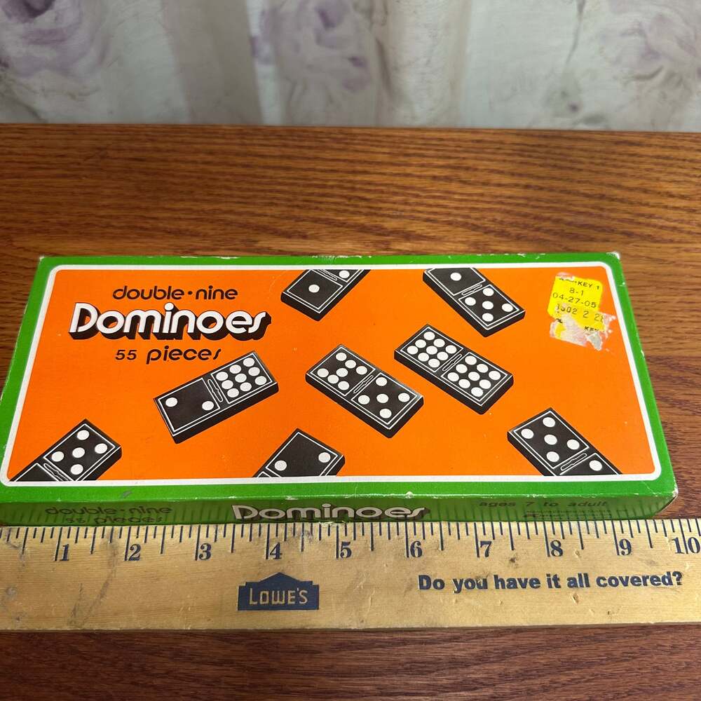 Vintage Double Nine Dominoes‎ 55 Pieces Black Embossed Floral Back Classic Game